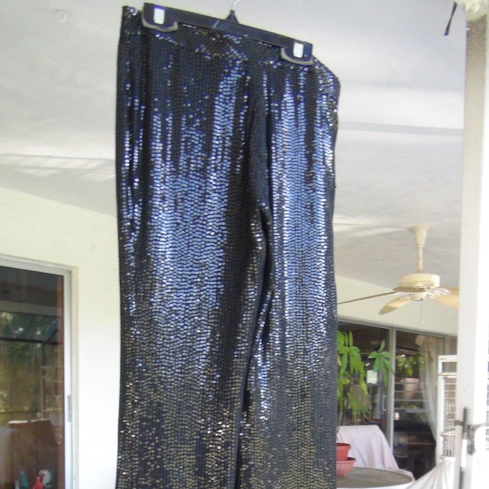 VS Hugo Buscati Black Flare Sequin Pants Size 6